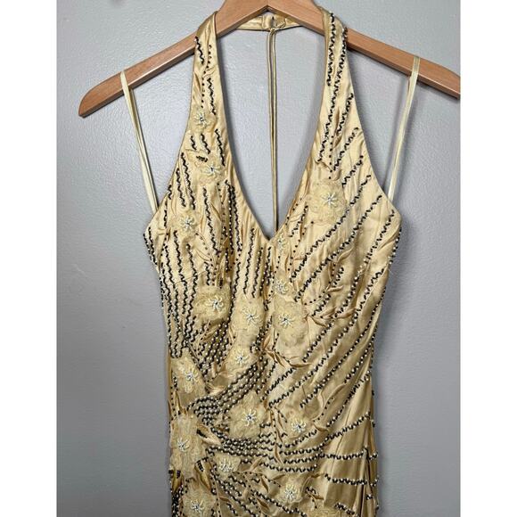 Sue Wong Nocturne Y2K Beaded Embroidered Gold Silk Gown size 8 - Picture 7 of 12